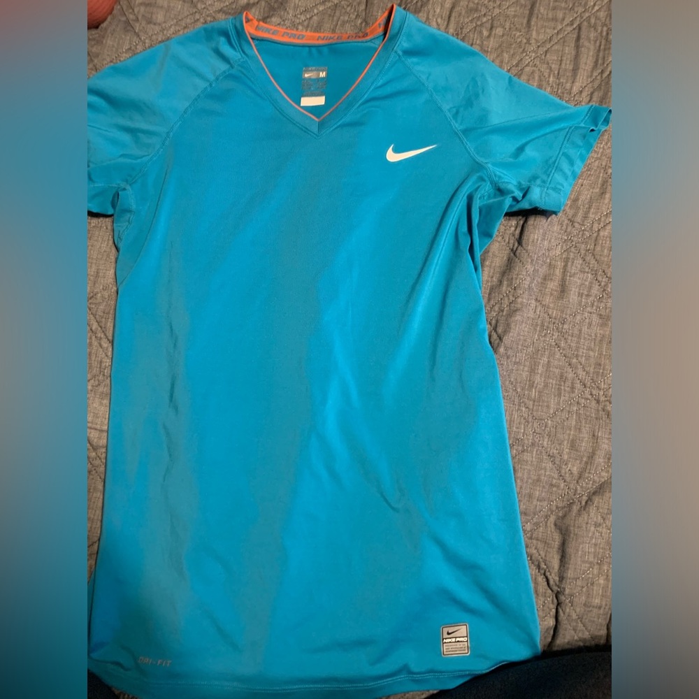 Nike pro blue vneck shirt